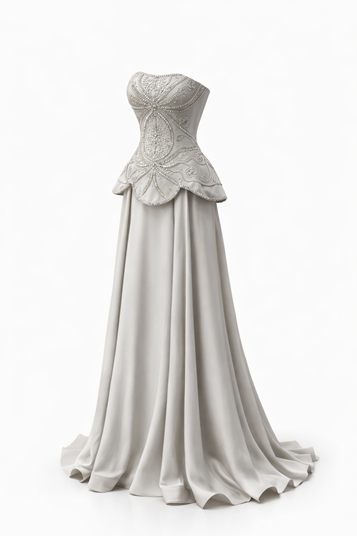 Stone Embellished Strapless Satin Evening Dress